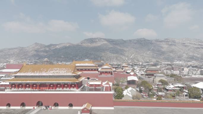 浙江横店影视城明清宫景区旅游雪景皇宫航拍