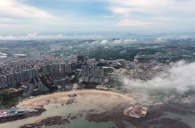 泉州市石狮黄金海岸航拍云海延时