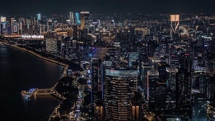 4K航拍杭州滨江区夜景