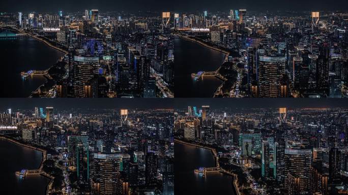 4K航拍杭州滨江区夜景