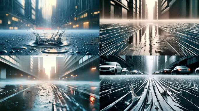 城市雨水到晴天 水滴 街道 雨滴延时摄影