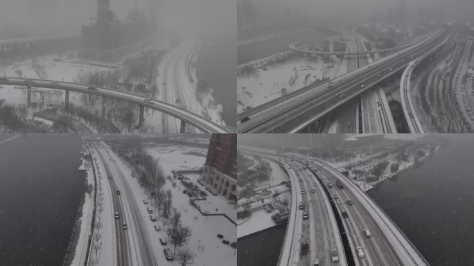 天津 城市 雪景  航拍