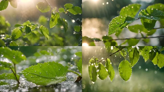 雨后植物 大自然 水滴滴落