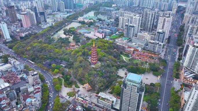 温州鹿城区九山公园净光塔航拍松台山城市地