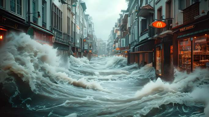 4k城市海啸洪水巨浪合集④
