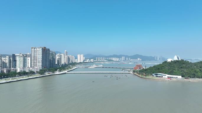 珠海海岸线海边城市航拍海岸风光海滨城市