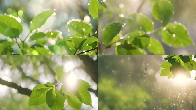 雨后的树叶风中摇摆