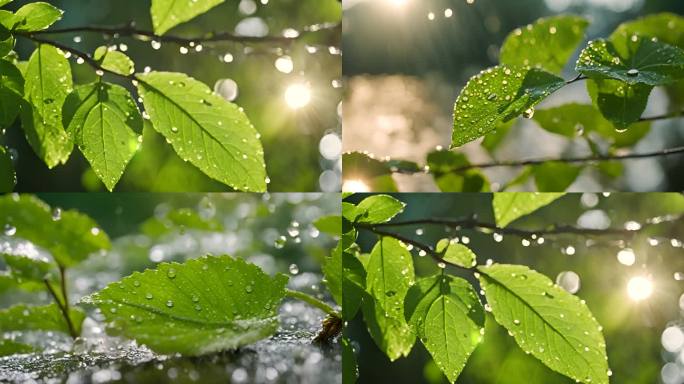 雨后大自然 水滴绿叶