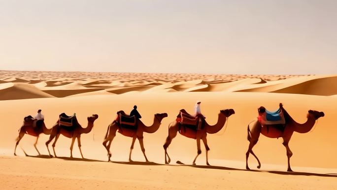 沙漠风景 丝绸之路 骆驼驼队 西域商队