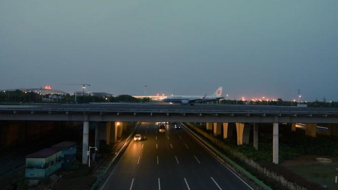 4K原创实拍机场夜景延时滑行素材