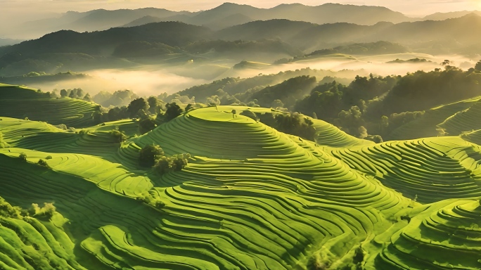 航拍茶园梯田