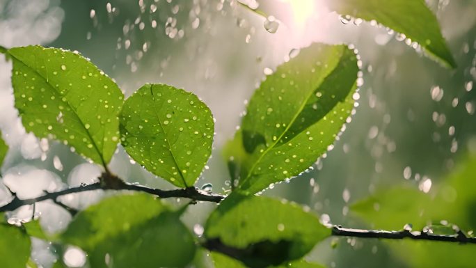 绿色叶片上的水珠雨露