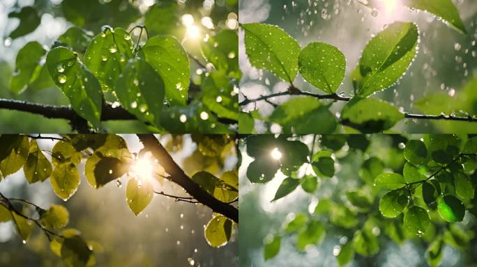 绿色叶片上的水珠雨露