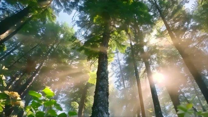 唯美大自然森林清晨阳光风景风光丁达尔逆光