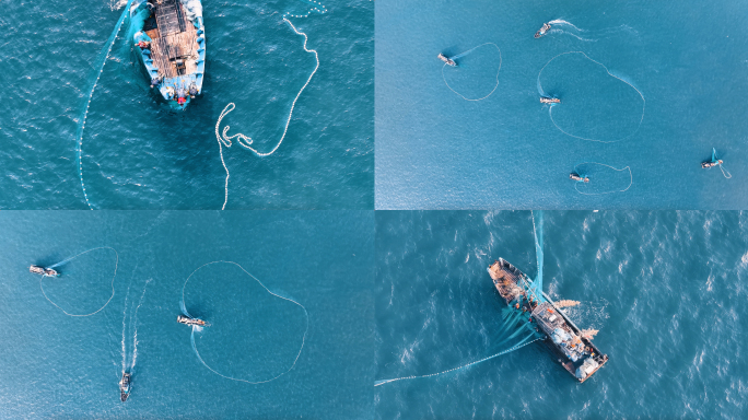 渔民渔船海洋捕捞收网