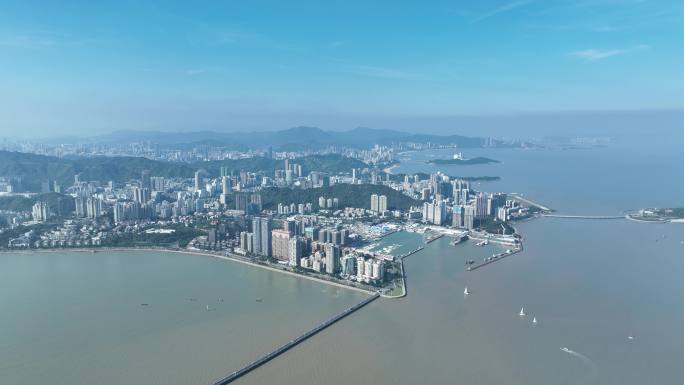 珠海航拍珠海全景城市建筑风光海滨城市风景