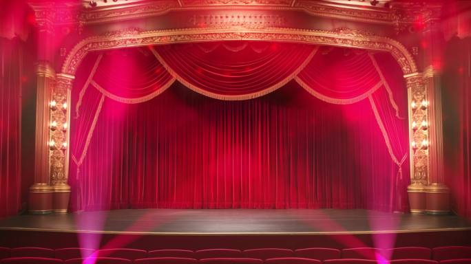 8K歌剧院大剧院灯光红色幕布演出舞台背景