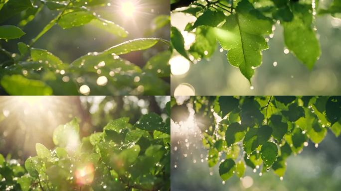 水滴滴落在植物叶片上