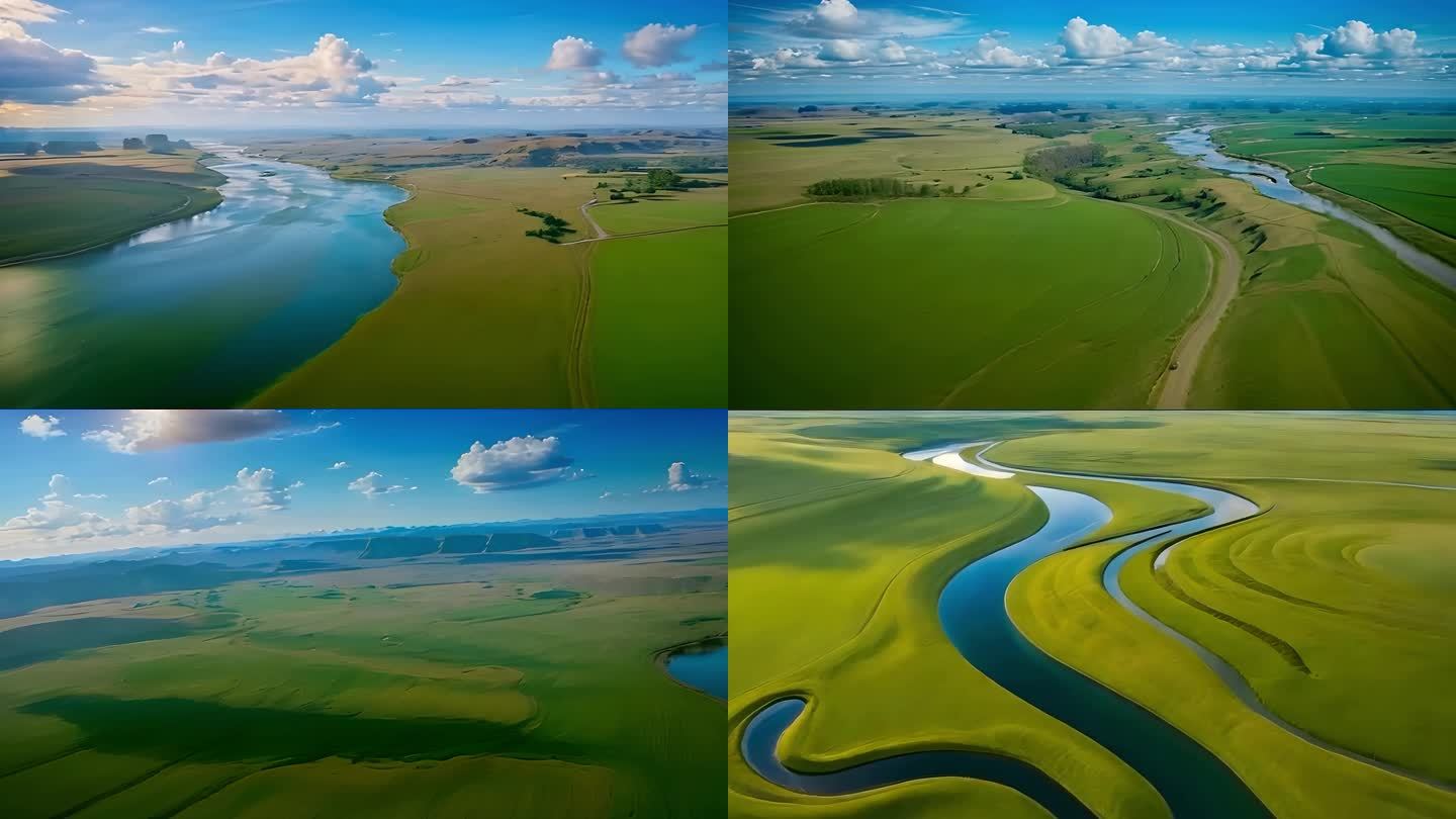 大草原风景 草原河流 壮丽山河