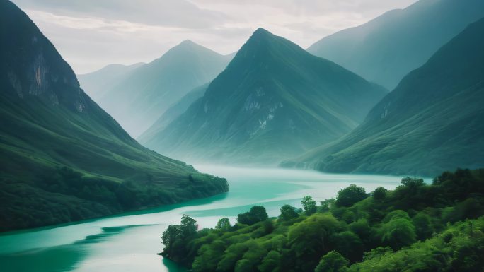 青绿山水风景江河长江大好河山画卷