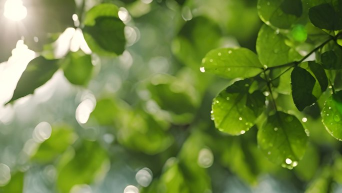 阳光照在绿叶上 水滴雨露