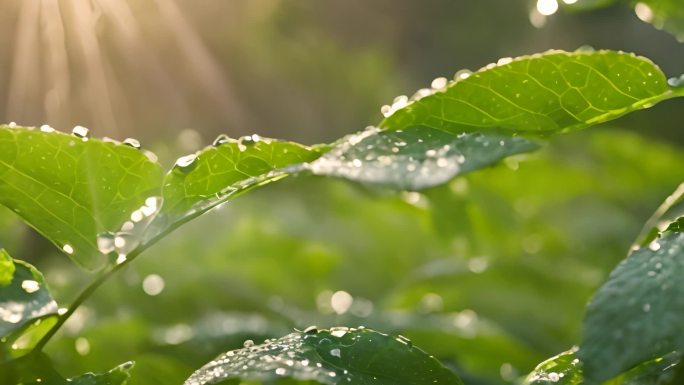 清晨雨后的大自然 植物绿叶