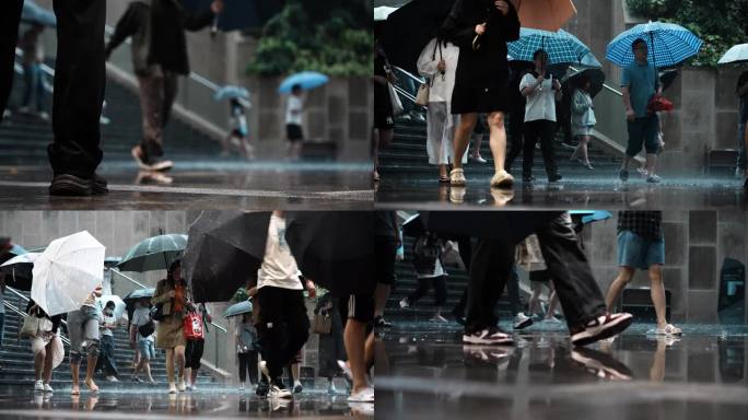 暴雨 上班族 城市大雨 打伞 雨季