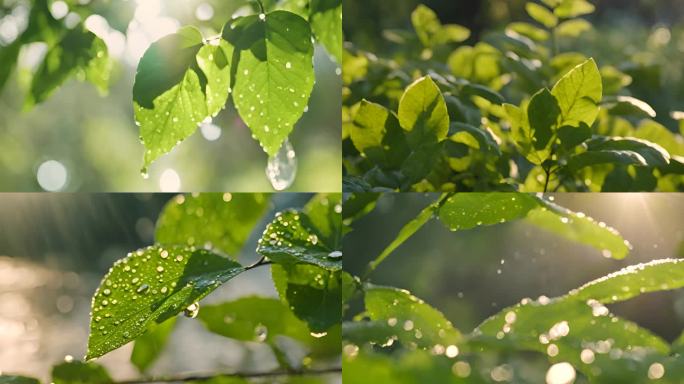 植物大自然 雨后绿叶上的水滴