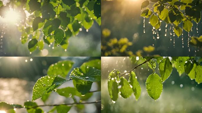绿叶 水滴 谷雨 雨后大自然
