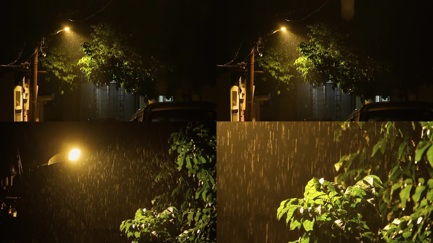 下雨雨夜雨滴街巷路灯