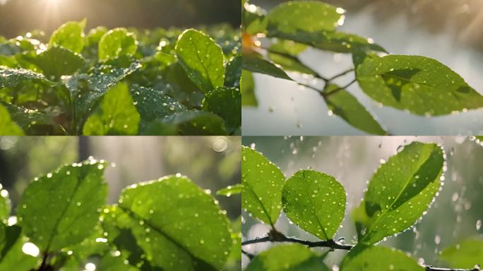 阳光照射在植物 唯美雨后的大自然