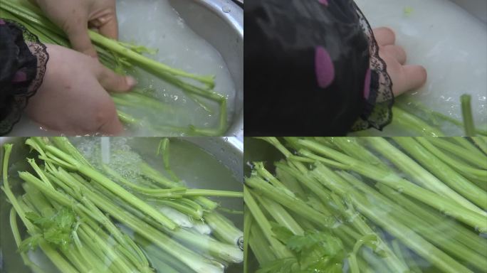 淘米水 清洗芹菜茎秆 清水冲洗 浸泡