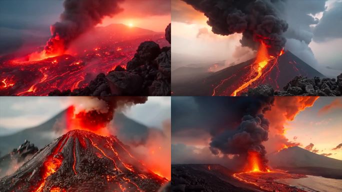 末日活火山爆发喷发岩浆自然灾害ai素材原