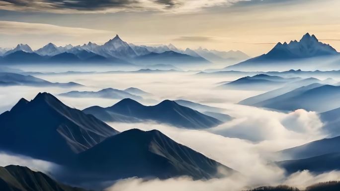 山川云海水墨山水云雾 山峦叠嶂 山峰山脉