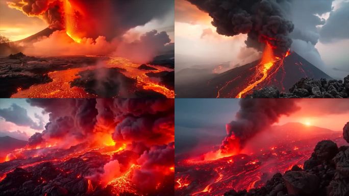 末日活火山爆发喷发岩浆自然灾害ai素材原