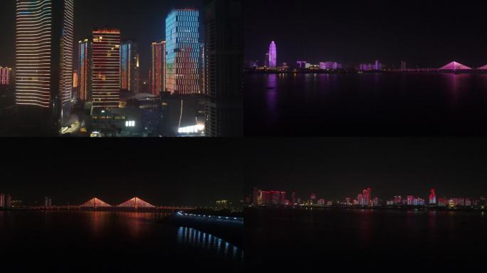 航拍武汉江滩夜景集合