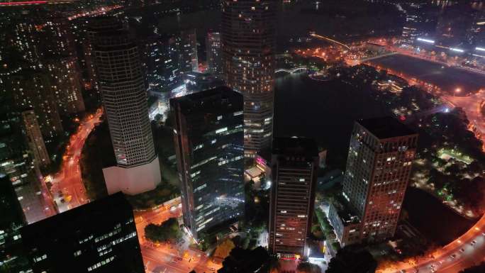 浙江绍兴世茂天际中心高楼大厦夜晚夜景航拍