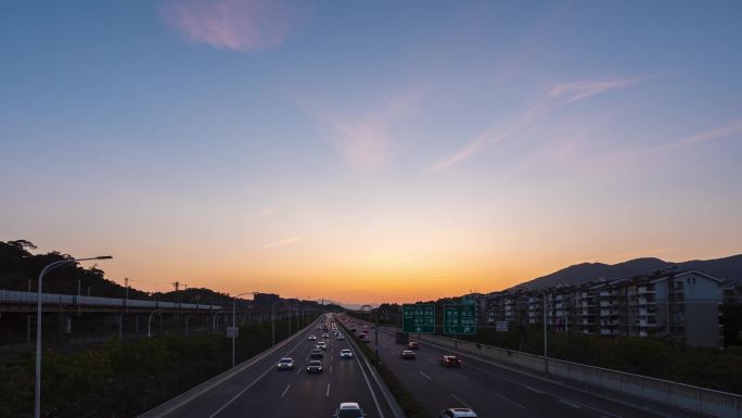 日落时分车流延时