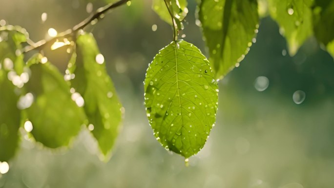 谷雨 雨后大自然 绿叶水珠