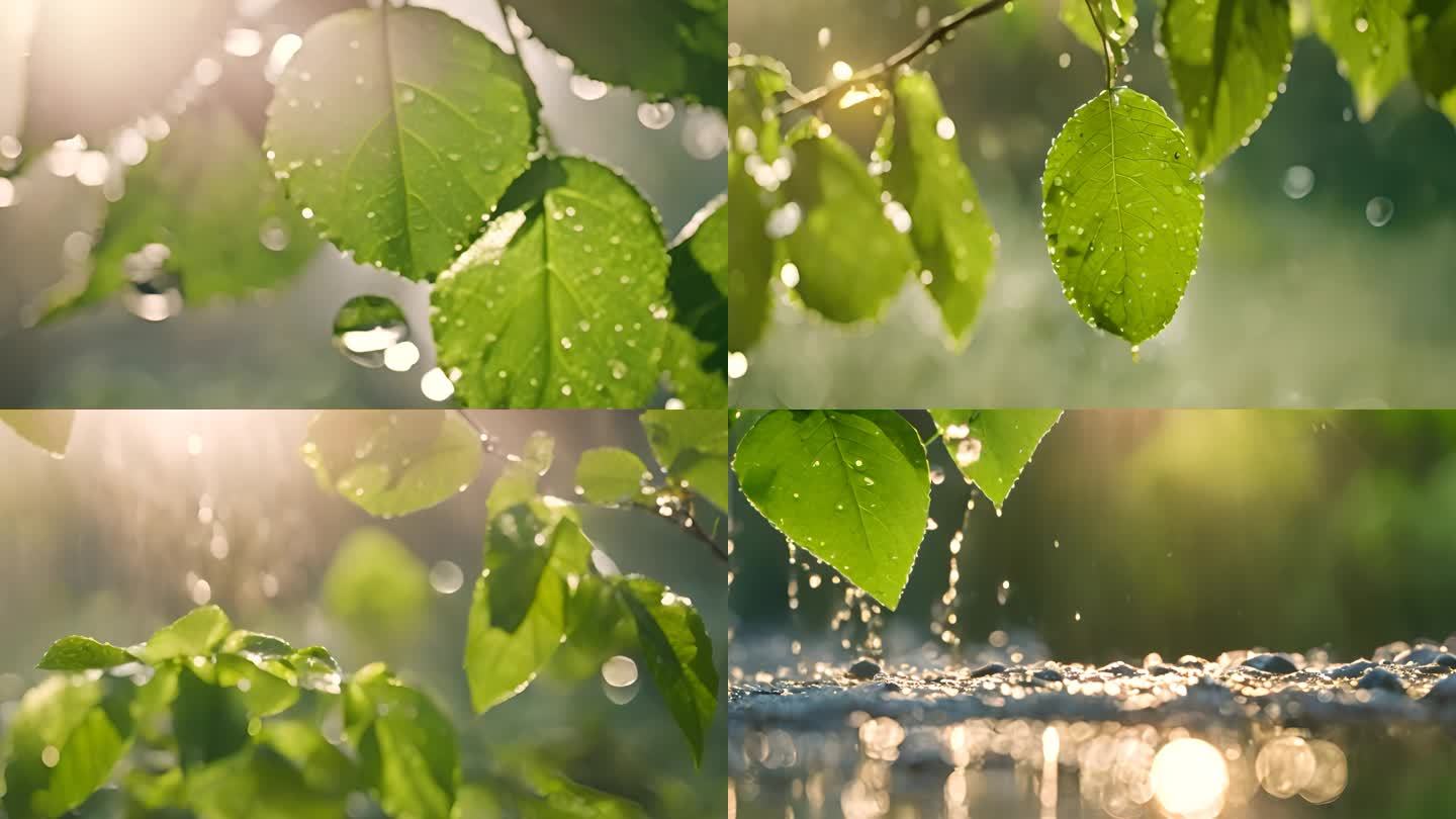 谷雨 雨后大自然 绿叶水珠