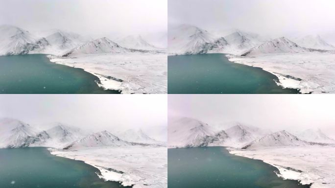 新疆南疆喀湖下雪风光