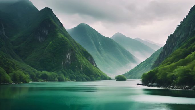 青绿山水风景江河长江大好河山画卷