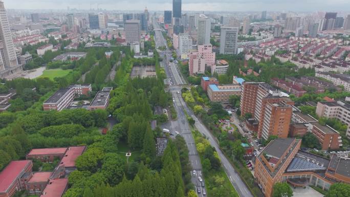 上海市杨浦区邯郸路航拍大柏树立交桥城市风