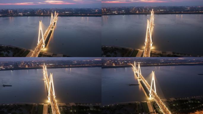 武汉二七长江大桥夜景航拍延时