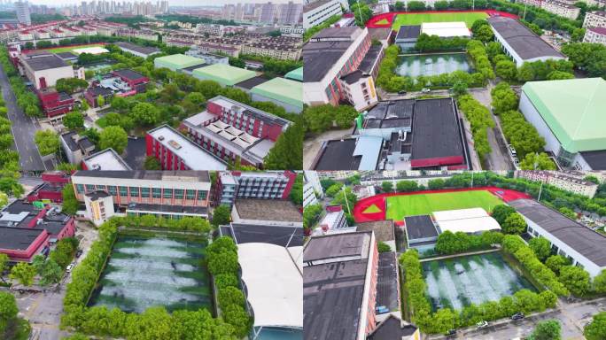 上海体育大学徐汇校区航拍校园风景风光素材