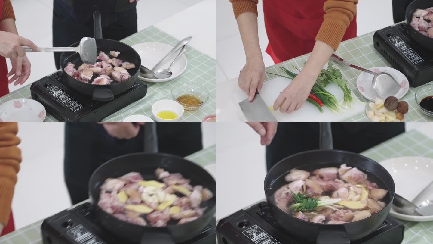 美食节目做菜过程实拍切菜炒肉平底锅素材2