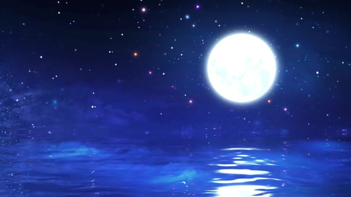 【宽屏】4K梦幻浪漫海上月亮星空视频素材