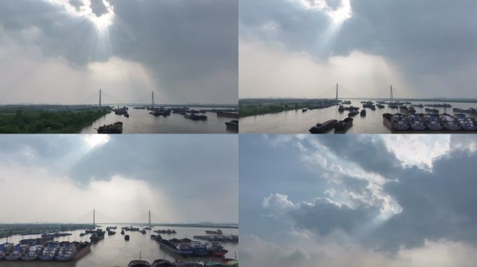 长江边天空云朵丁达尔风景航拍