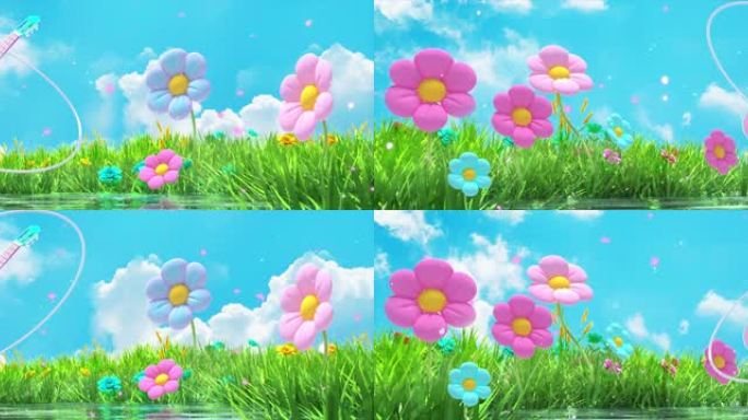 卡通梦幻气球花草地吉他 C4D工程