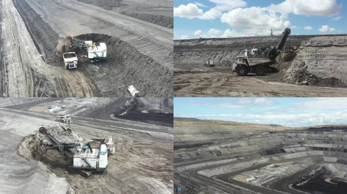 露天煤矿开采航拍 露天煤矿采煤作业